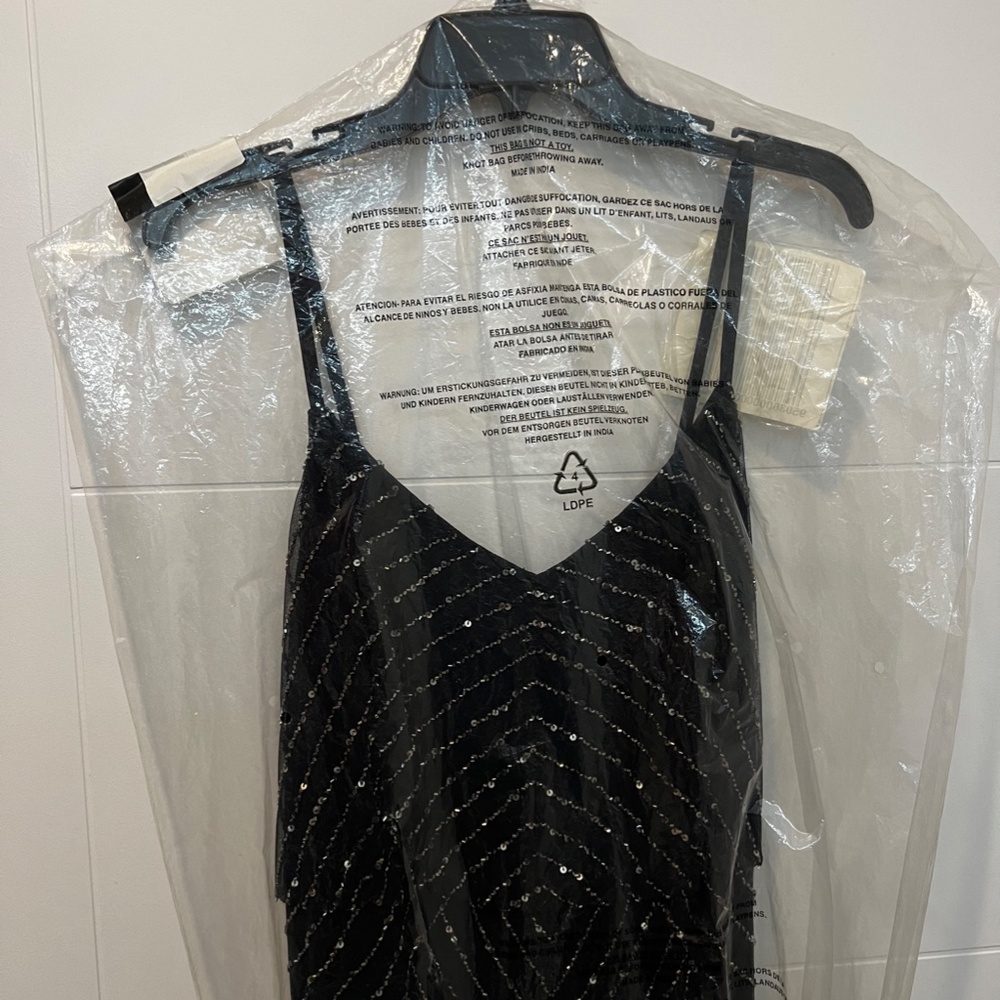 Adrianna Papell Art Deco Beaded Blouson Navy Full Length Formal Gown - Picture 7 of 14